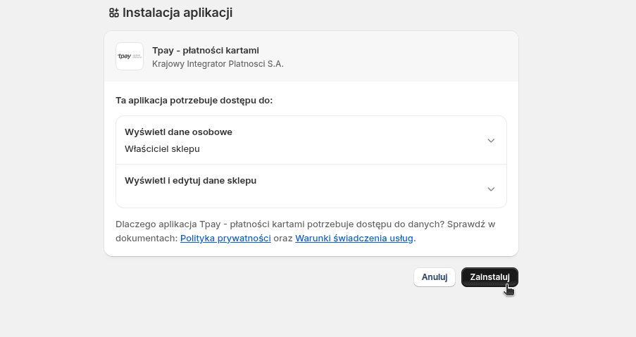 Instalacja krok drugi