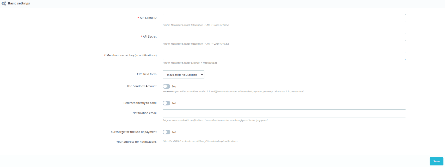 Basic settings