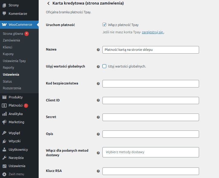Karta płatnicza z przekierowaniem do bramki płatniczej
