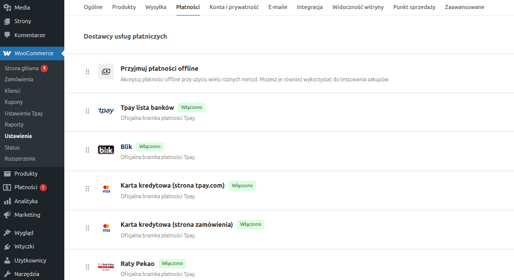 Lista metod płatności